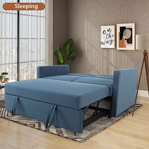 GURLLEU Sectional Sofa with Pull-Out Couch Sleeper Sofabed, 3 SEAT, Blue