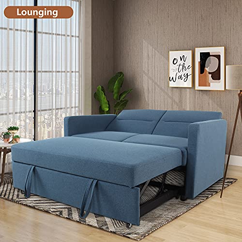 GURLLEU Sectional Sofa with Pull-Out Couch Sleeper Sofabed, 3 SEAT, Blue