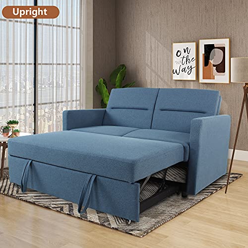 GURLLEU Sectional Sofa with Pull-Out Couch Sleeper Sofabed, 3 SEAT, Blue