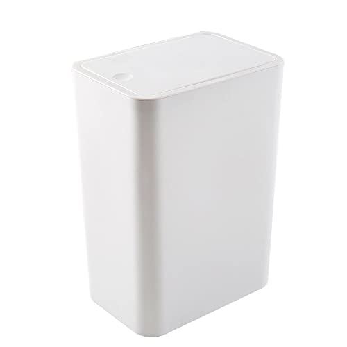 Slim Space-Saving Trash Can with Press Top Lid, 4 Gallon White Durable Plastic Garbage Bin for Kitchen, Bathroom, RV, Living Room, Office, Small Container, 4 Gallon Wastebasket for Narrow Spaces, 10 inch x6.9 inch x13.6 inch