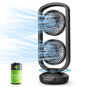 dr. prepare oscillating tower fan, 15'' portable desk fan battery operated with 270° tilt, 105° oscillation, 3 speeds, quiet rechargeable small table fan for bedroom, office, home, camping, outdoor
