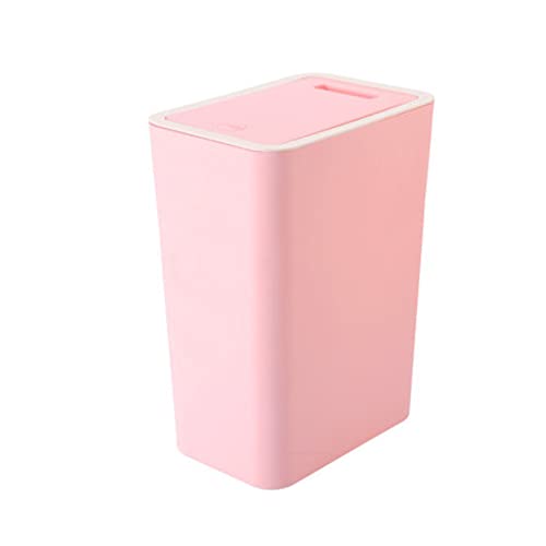 Slim Space-Saving Trash Can with Press Top Lid, 4 Gallon Pink Durable Plastic Garbage Bin for Kitchen, Bathroom, RV, Living Room, Office, Small Container, 4 Gallon Wastebasket for Narrow Spaces
