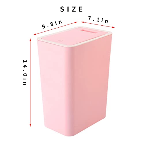 Slim Space-Saving Trash Can with Press Top Lid, 4 Gallon Pink Durable Plastic Garbage Bin for Kitchen, Bathroom, RV, Living Room, Office, Small Container, 4 Gallon Wastebasket for Narrow Spaces