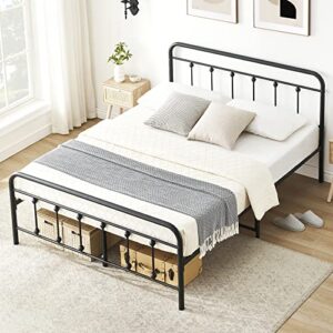 coucheta metal bed frame queen size with headboard and footboard metal platform slats support, no box spring needed and easy assembly, black