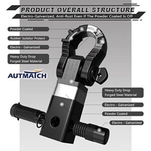 AUTMATCH Shackle Hitch Receiver 2 Inch with 3/4" Mega D Ring Shackle and 5/8" Trailer Hitch Lock Pin, 68,000 Lbs Break Strength Heavy Duty Receiver Kit for Vehicle Recovery, Gloss Black