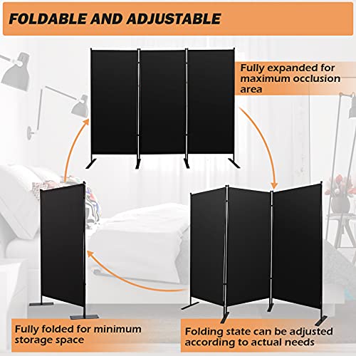 SmarketBuy Room Divider 3 Panels Folding Partition Privacy Screen for Home Decor Office Yard Bedroom, Black (71.7" x 88.2")