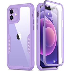 funmiko compatible for iphone 12 pro case,iphone 12 case with screen protector [built-in],military grade pass 21 ft. drop test protective phone case for iphone 12/12 pro 6.1" cover lavender purple