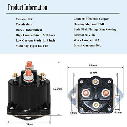 Holdia Winch Solenoid Relay Fit for Warn 12 Volt Heavy Duty 28396 15-487 440262 546-033 1231A WS487