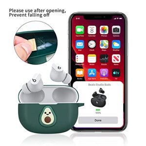 Newseego Compatible for Beats Studio Buds Case,Cute Kawaii Avocado Cover with Keychain 3D Cartoon Design Protective Skin Soft Silicone Funny Case for Boys Girls Shockproof-Avocado Green