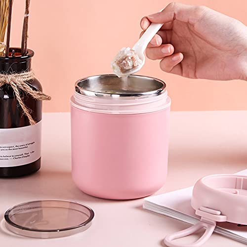 EKDJKK Lunch Container Hot Food Jar, 18 oz Stainless Steel Vacuum Bento Lunch Box for Kids Adult with Spoon, Leak Proof Hot Cold Food for School Office Picnic Travel Outdoors(Pink)