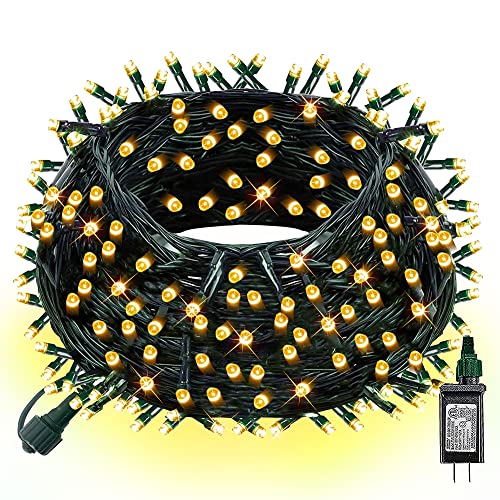 Dazzle Bright 300 LED Christmas String Lights, 100 FT Connectable Waterproof String Lights Green Wire with 8 Modes, Christmas Decorations for Indoor Outdoor Xmas Party Yard Garden (Warm White)