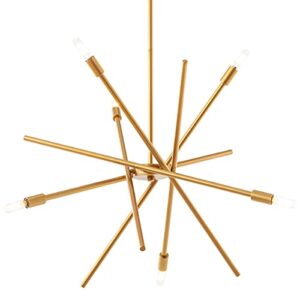 VILUXY Contemporary Chandelier Lighting Fixture 6-Light Antique Brass Brush Paint Finish Mid-Century Pendant Lighting for Dining Room Bedroom Kitchen Living Room