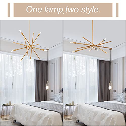 VILUXY Contemporary Chandelier Lighting Fixture 6-Light Antique Brass Brush Paint Finish Mid-Century Pendant Lighting for Dining Room Bedroom Kitchen Living Room