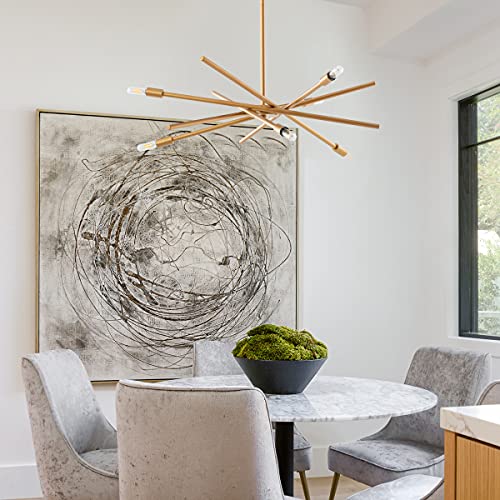 VILUXY Contemporary Chandelier Lighting Fixture 6-Light Antique Brass Brush Paint Finish Mid-Century Pendant Lighting for Dining Room Bedroom Kitchen Living Room