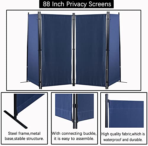 4 Panel Partition Room Dividers Folding Privacy Screen Temporary Wall Divider Freestanding Room Separator (Blue)