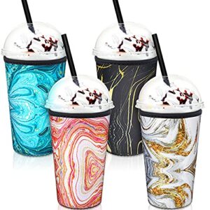 4 pieces marble coffee cup sleeves slim can cooler reusable neoprene insulated cup sleeves cup cover holders water bottles cup sleeves non-slip drink sleeves for camping 30-32 oz cold hot beverages