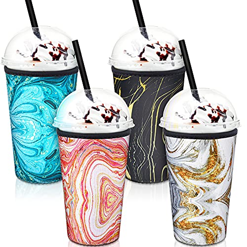 4 Pieces Marble Coffee Cup Sleeves Slim Can Cooler Reusable Neoprene Insulated Cup Sleeves Cup Cover Holders Water Bottles Cup Sleeves Non-Slip Drink Sleeves for Camping 30-32 oz Cold Hot Beverages