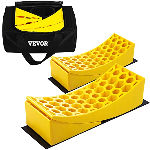 VEVOR Camper Leveler, 2 Pack RV Leveling Blocks, HDPE Material, Include 2 Curved Levelers, 2 Chocks, 2 Rubber Grip Mats, Hold up to 35000 lbs, Fast and Precise Leveling for Camper RV Trailer