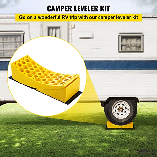VEVOR Camper Leveler, 2 Pack RV Leveling Blocks, HDPE Material, Include 2 Curved Levelers, 2 Chocks, 2 Rubber Grip Mats, Hold up to 35000 lbs, Fast and Precise Leveling for Camper RV Trailer