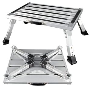 vogrex 19" x 12.5" rv steps, adjustable height folding platform step stool with non-slip rubber feet, aluminum step accessories for rv camper traile, supports up to 1000 lbs