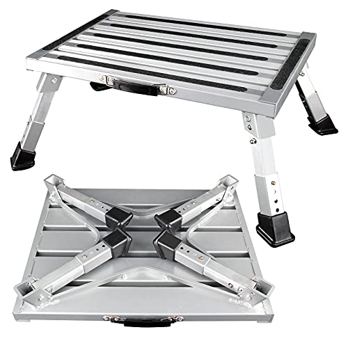 VOGREX 19" x 12.5" RV Steps, Adjustable Height Folding Platform Step Stool with Non-Slip Rubber Feet, Aluminum Step Accessories for RV Camper Traile, Supports Up to 1000 lbs