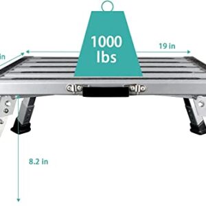 VOGREX 19" x 12.5" RV Steps, Adjustable Height Folding Platform Step Stool with Non-Slip Rubber Feet, Aluminum Step Accessories for RV Camper Traile, Supports Up to 1000 lbs