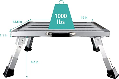 VOGREX 19" x 12.5" RV Steps, Adjustable Height Folding Platform Step Stool with Non-Slip Rubber Feet, Aluminum Step Accessories for RV Camper Traile, Supports Up to 1000 lbs