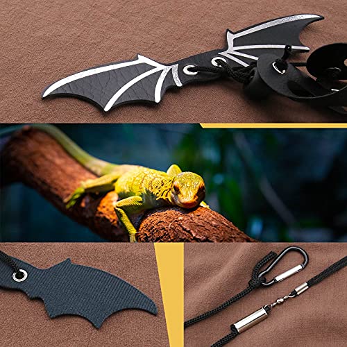 2 Set Ajustable Leather Bearded Dragon Lizard Leash Harness Cooling Wing Black Gold for Outdoor Safety Walking