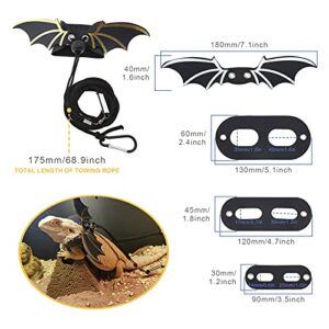 2 Set Ajustable Leather Bearded Dragon Lizard Leash Harness Cooling Wing Black Gold for Outdoor Safety Walking