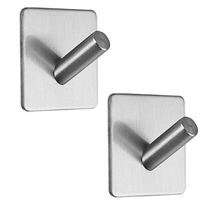 kakom adhesive bathroom hooks, heavy duty 304 stainless steel wall door hooks, waterproof and oilproof kitchen hooks (2pack 15lb-self-adhesive)