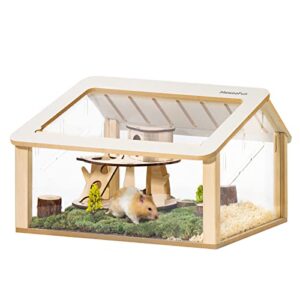 mewoofun wooden hamster cage small animal cage acrylic hamster cage with house (18.5" l x 12.9" w x 9.8" h)