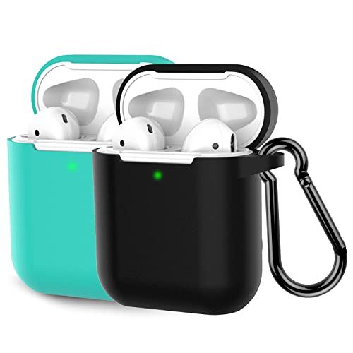 2Pack Coffea Protective Silicone Case with Keychain for Apple AirPods 2 (Black/Green)