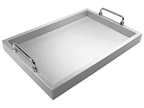 Mcbz Living & Kitchen Room Decoration Service Tray, Banquet Table & Tea Table Coffee Tray, 90° Folding Metal Handle, 17.8 x 12.3 inches (Silver)