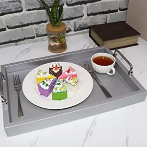 Mcbz Living & Kitchen Room Decoration Service Tray, Banquet Table & Tea Table Coffee Tray, 90° Folding Metal Handle, 17.8 x 12.3 inches (Silver)