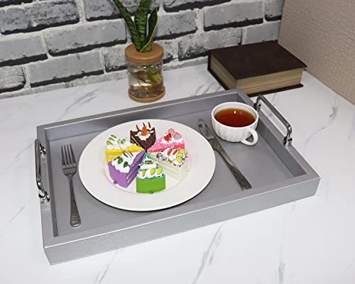 Mcbz Living & Kitchen Room Decoration Service Tray, Banquet Table & Tea Table Coffee Tray, 90° Folding Metal Handle, 17.8 x 12.3 inches (Silver)