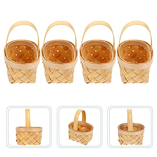 DOITOOL 4pcs Hand Woven Baskets Handmade Wood Baskets with Handles Mini Braided Basket Wood Chip Basket Hanging Baskets for Gifts Home Living Room Decor 9X6. 5CM