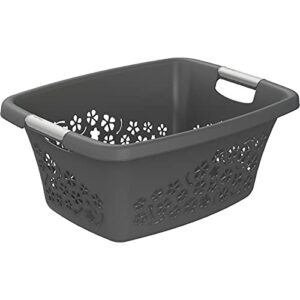 rotho flowers laundry basket with 2 handles, plastic (pp) bpa-, anthracite, 25 l, (50.5 x 38.3 x 21.8 cm)