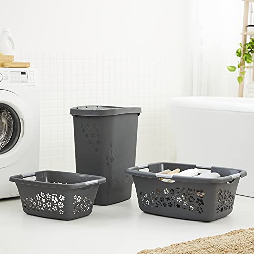 Rotho Flowers Laundry Basket with 2 Handles, Plastic (PP) BPA-, Anthracite, 25 L, (50.5 x 38.3 x 21.8 cm)