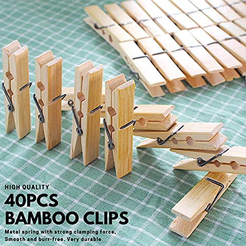 Loliyas Clothes Pins, Bamboo Wooden Clothespins Wood Clips, 40 Pack 2.4 Inch Small Close Pins Clothing Pins Clothes Pegs for Photos Crafts Pictures Baby Hanging Clothes Clothesline Laundry Clip