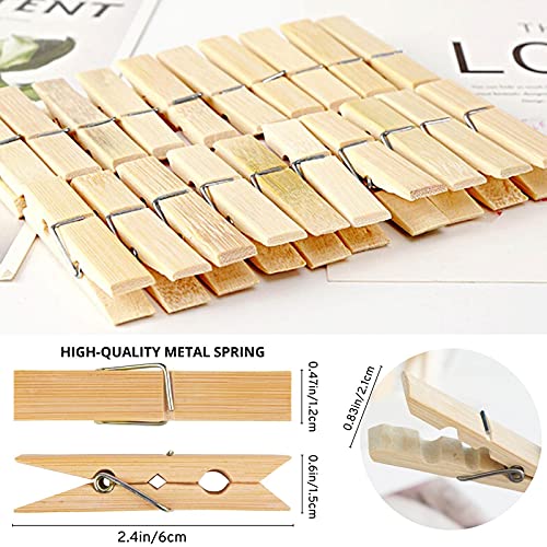 Loliyas Clothes Pins, Bamboo Wooden Clothespins Wood Clips, 40 Pack 2.4 Inch Small Close Pins Clothing Pins Clothes Pegs for Photos Crafts Pictures Baby Hanging Clothes Clothesline Laundry Clip