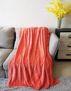 cazlon eyelash textured boho style decorative throw blanket,100% oeko-tex certified flannel blanket, lightweight cozy throw for bed sofa couch (50"x60", coral orange)