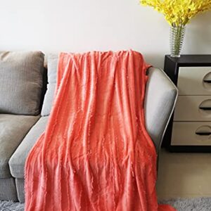 Cazlon Eyelash Textured Boho Style Decorative Throw Blanket,100% Oeko-Tex Certified Flannel Blanket, Lightweight Cozy Throw for Bed Sofa Couch (50"x60", Coral Orange)