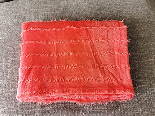 Cazlon Eyelash Textured Boho Style Decorative Throw Blanket,100% Oeko-Tex Certified Flannel Blanket, Lightweight Cozy Throw for Bed Sofa Couch (50"x60", Coral Orange)