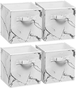 sorbus fabric foldable storage cubes organization bins, great for home organization, living room, cube storage bins, for closet, nursery, playroom, college dorm, marble print fabric (4, pack, white)