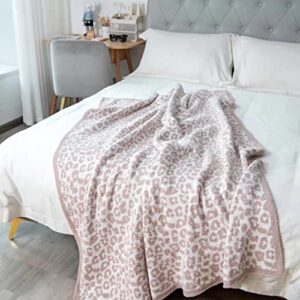 Soft Plush Leopard Blanket Cozy Cheetah Blanket 71"x51" Lightweight Soft Plush Reversible Leopard Throw Blanket for Chair Sofa Couch Bed Camping Travel, Stone/Cream