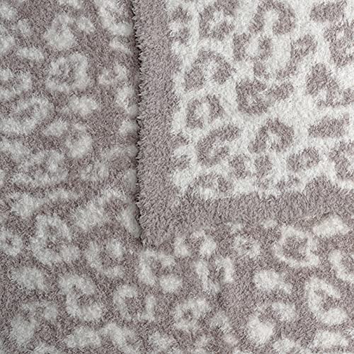 Soft Plush Leopard Blanket Cozy Cheetah Blanket 71"x51" Lightweight Soft Plush Reversible Leopard Throw Blanket for Chair Sofa Couch Bed Camping Travel, Stone/Cream