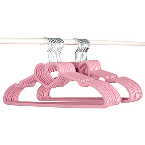 VOSAREA ABS Hangers, Non- Slip Clothes Hanger 20 Pack with Pink Color and Heart Pattern, Suitable for Coat, Shirt, Dress, Trousers, Tie