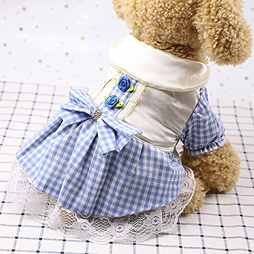 Dog Retro Lattice Skirt Princess Dress Dog Puppy Cute MultiLayers Wedding Party Dress Retro Skirt Luxury Lace Bow Flower Dress Bride Costume Petti Dress for Small Dog Cat Puppy Pet Apparel (Blue, XXL)