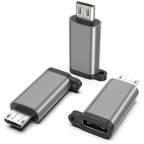 USB-C to Micro USB Adapter, 3-Pack USB Type C Female to Micro USB Male Converter USB C to Micro B 2.0 Charge & Data Sync Compatible with Samsung Galaxy S7 S6 J7 Note 5 Kindle Ps4 and More -Grey