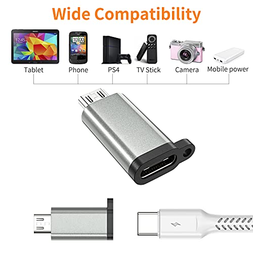 USB-C to Micro USB Adapter, 3-Pack USB Type C Female to Micro USB Male Converter USB C to Micro B 2.0 Charge & Data Sync Compatible with Samsung Galaxy S7 S6 J7 Note 5 Kindle Ps4 and More -Grey